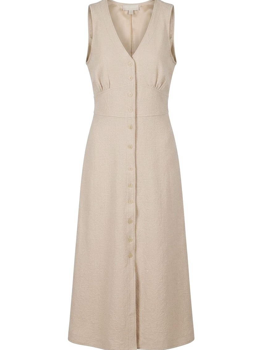 Loft Sleeveless Button-Front Beige Midi Dress